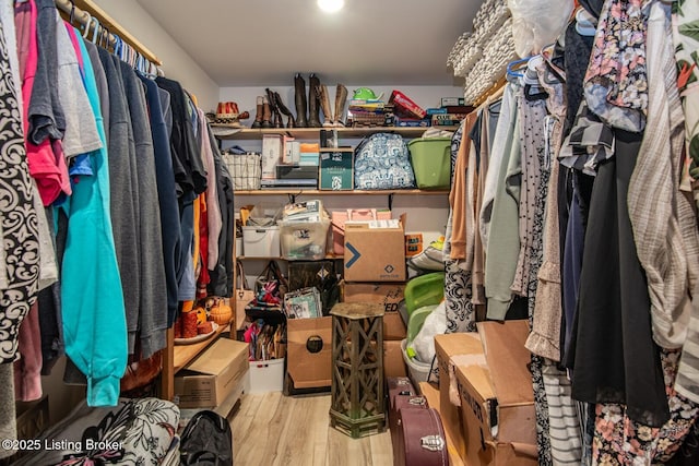 walk in closet with wood finished floors