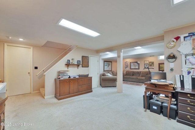 home office featuring carpet and crown molding