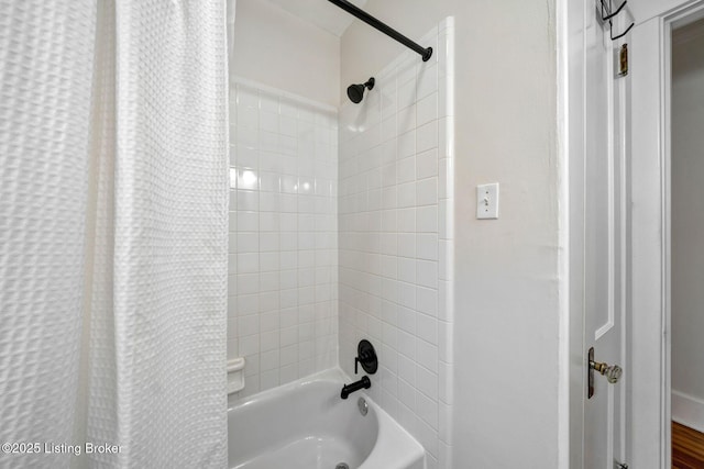 full bathroom with shower / bath combination with curtain