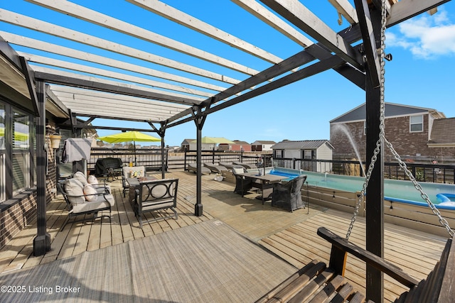 wooden terrace featuring a pergola