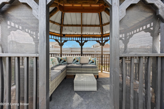 view of patio featuring a gazebo and outdoor lounge area