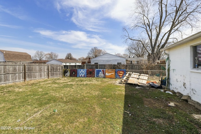 view of yard with a fenced backyard