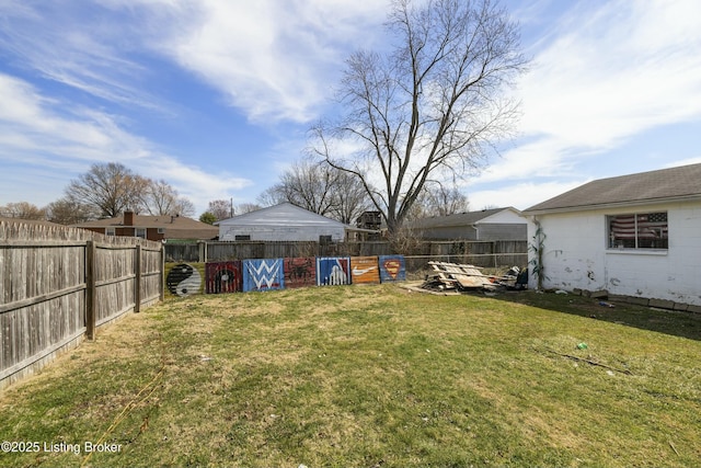 view of yard with a fenced backyard