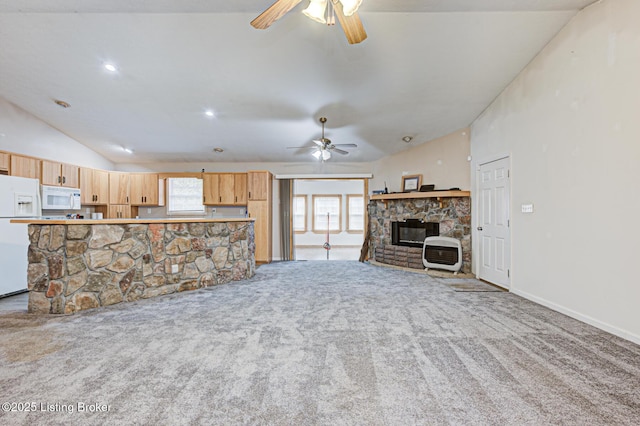1670 Pine Creek Trl, Shepherdsville, KY 40165 - unfurnished living room featuring lofted ceiling, carpet flooring, and ceiling fan