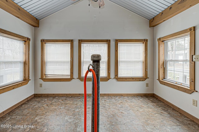 1670 Pine Creek Trl, Shepherdsville, KY 40165 - interior space featuring lofted ceiling, stone finish flooring, baseboards, and ceiling fan