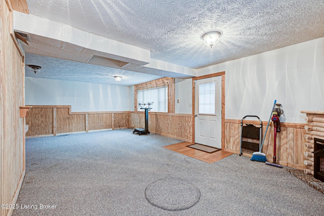 1670 Pine Creek Trl, Shepherdsville, KY 40165 - below grade area with a wainscoted wall, a textured ceiling, and carpet