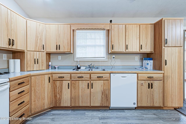 1670 Pine Creek Trl, Shepherdsville, KY 40165 - kitchen featuring a sink, light wood-type flooring, dishwasher, and light brown cabinets