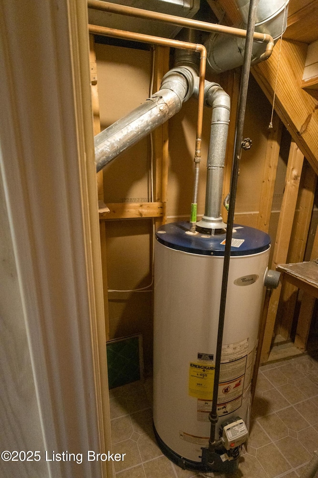 utility room with gas water heater