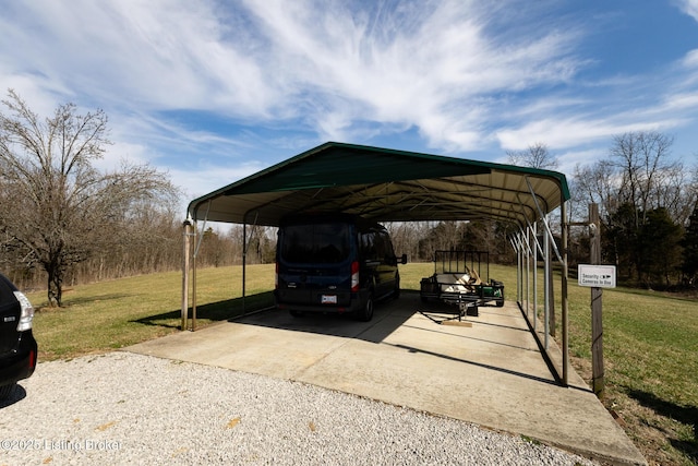 view of car parking featuring a carport and gravel driveway