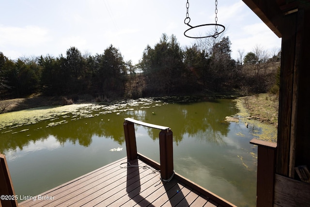 view of dock with a water view