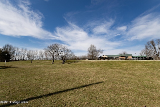 view of community featuring a yard and fence