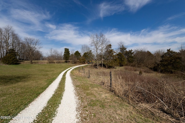 view of road with a rural view