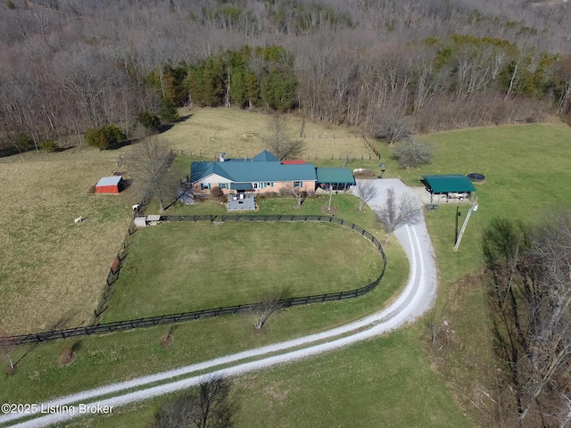 drone / aerial view with a rural view