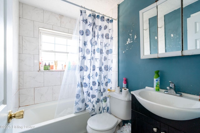 full bathroom featuring vanity, toilet, and shower / bath combo with shower curtain