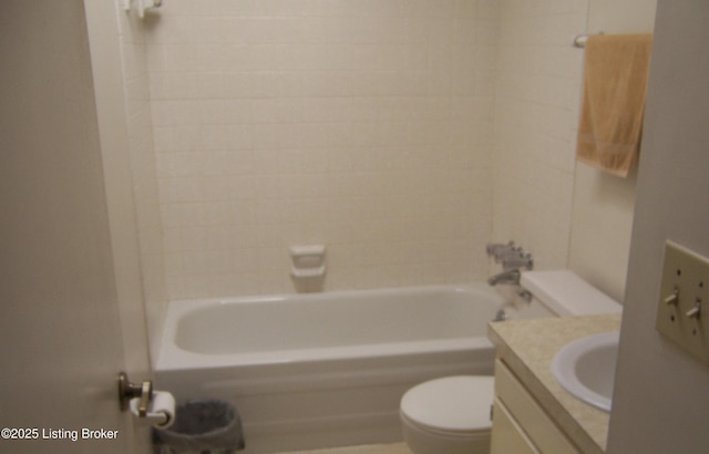 full bathroom featuring shower / bathtub combination, toilet, and vanity