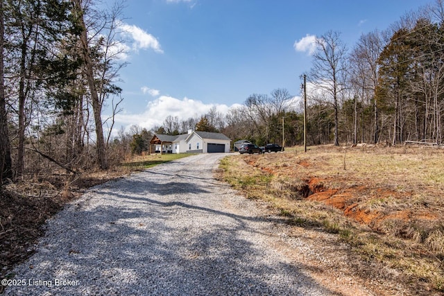 view of street featuring gravel driveway