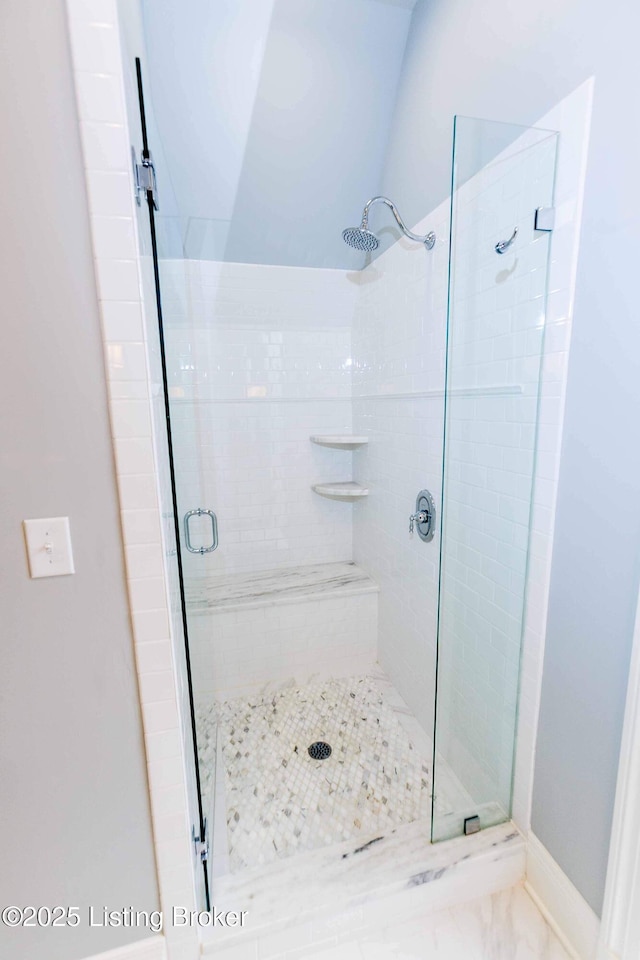 bathroom featuring a shower stall