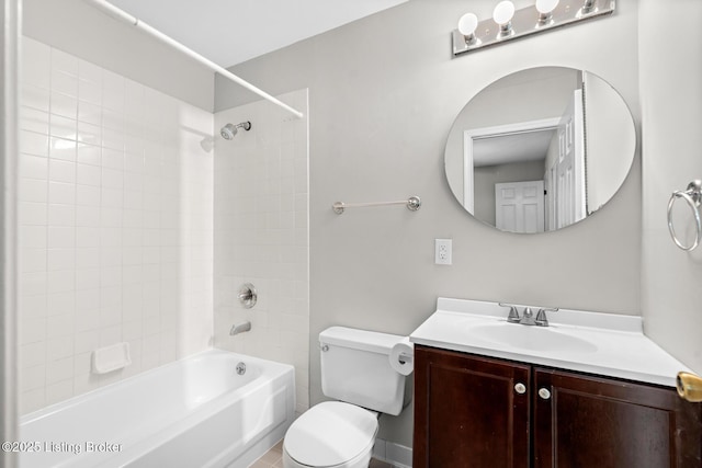 full bath featuring toilet,  shower combination, and vanity