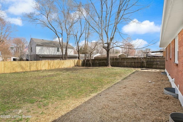 view of yard with a fenced backyard