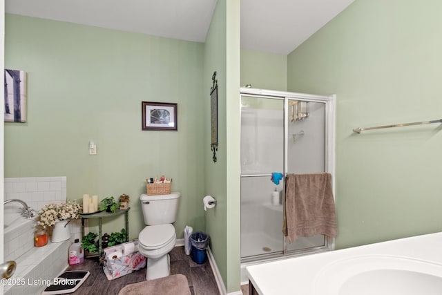 1380 Rice Rd, Lawrenceburg, KY 40342 - bathroom with a bath, baseboards, a stall shower, a sink, and toilet