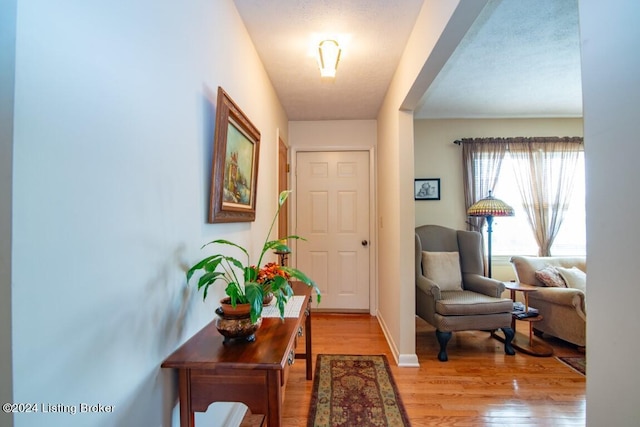 foyer entrance with baseboards and light wood-style floors