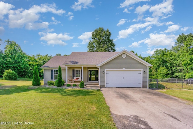 404 Persell Rd, Bedford, KY 40006 - view of front of house with a porch, driveway, and an attached garage