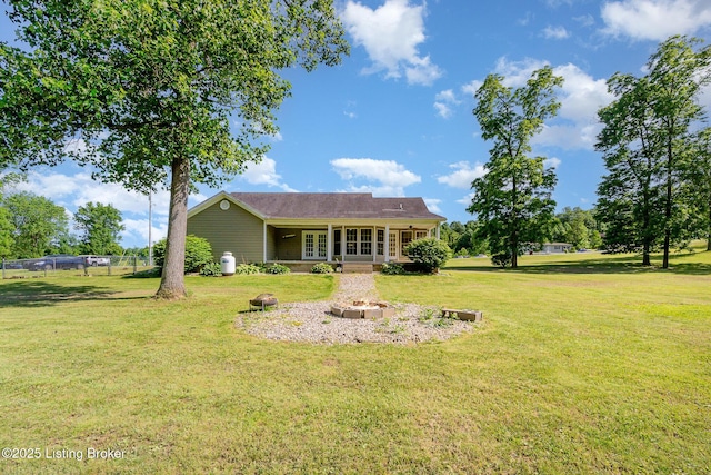 404 Persell Rd, Bedford, KY 40006 - rear view of house featuring a fire pit and french doors