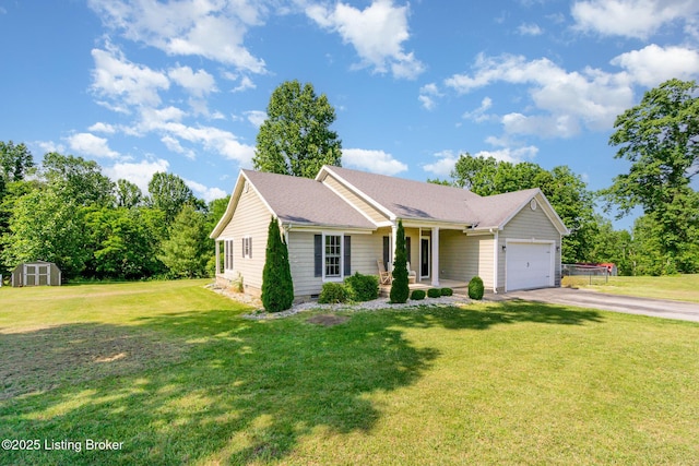 404 Persell Rd, Bedford, KY 40006 - ranch-style home with an attached garage, driveway, and a front yard