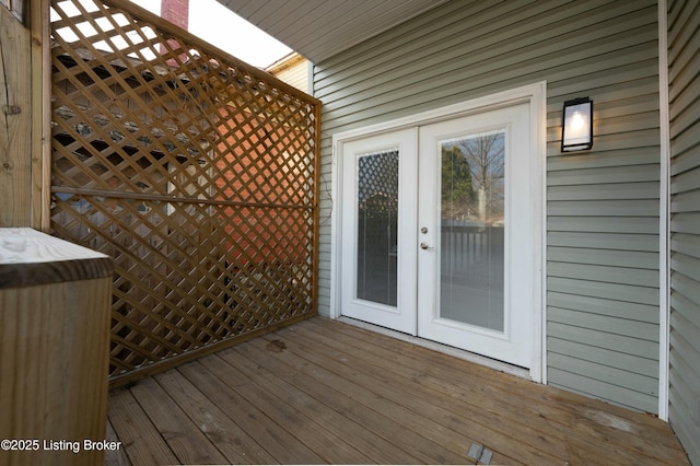 wooden terrace featuring french doors