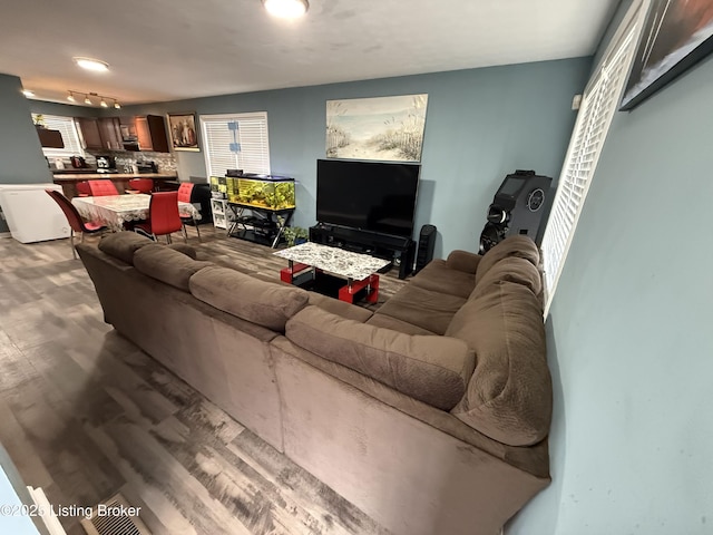 living area with dark wood-type flooring