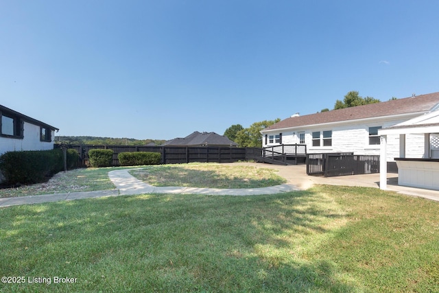 view of yard with a fenced backyard