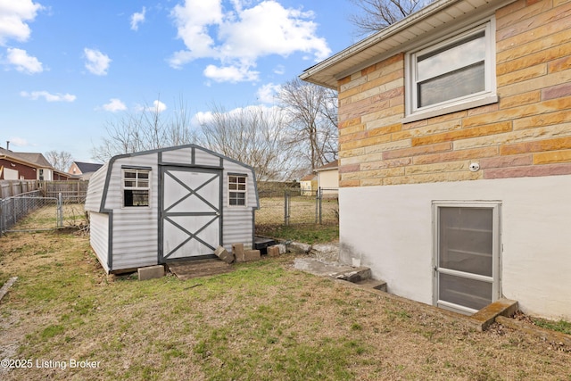 view of shed featuring a fenced backyard