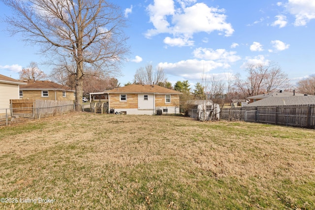 view of yard with a fenced backyard