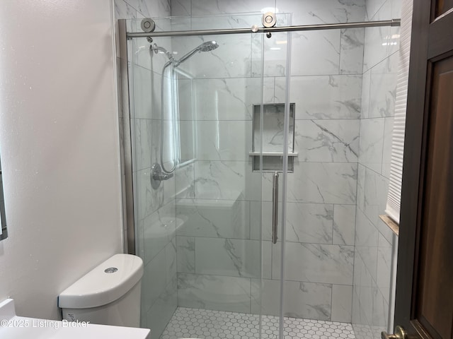 bathroom featuring a shower stall and toilet