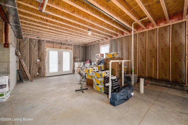 basement featuring french doors