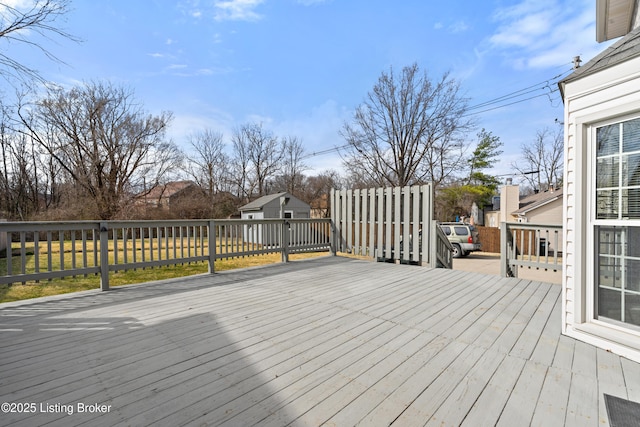 deck with an outdoor structure