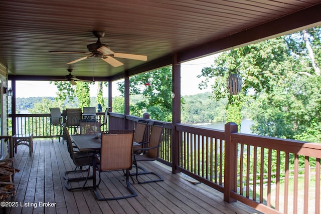260 Patriots Path Ln, Falls Of Rough, KY 40119 - wooden terrace featuring outdoor dining area and ceiling fan