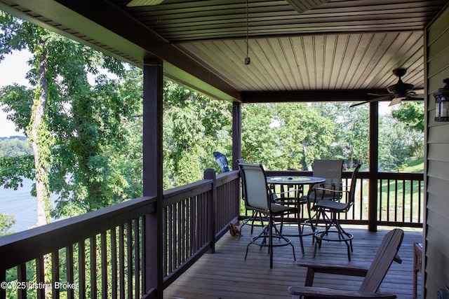 260 Patriots Path Ln, Falls Of Rough, KY 40119 - wooden deck featuring ceiling fan and outdoor dining space