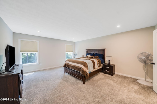 bedroom featuring recessed lighting, baseboards, and carpet floors