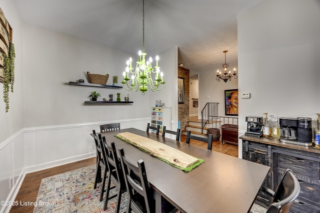 3140 Yorkshire Dr, Bardstown, KY 40004 - dining space with a wainscoted wall, wood finished floors, and a chandelier