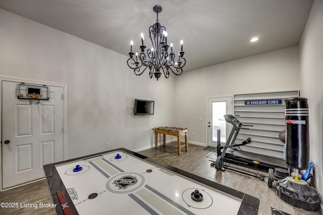 3140 Yorkshire Dr, Bardstown, KY 40004 - game room featuring baseboards, wood finished floors, and a chandelier