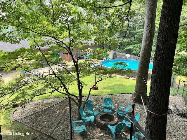 3140 Yorkshire Dr, Bardstown, KY 40004 - view of yard featuring an outdoor fire pit, fence, and an outdoor pool