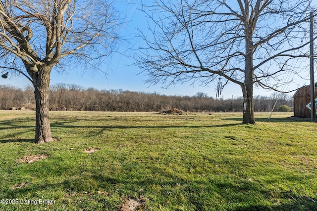 268 Cobb Rd, Eminence, KY 40019 - view of yard with a rural view, an outbuilding, and a forest view