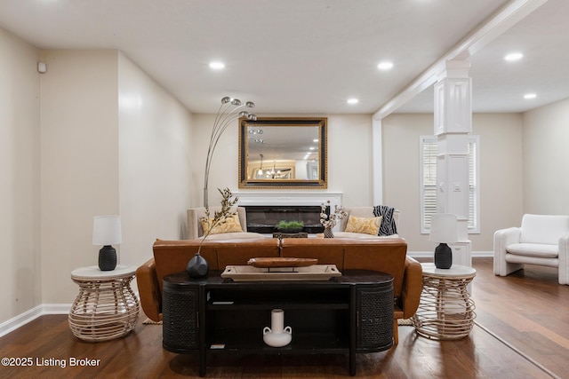 4316 Arwine Ct, Louisville, KY 40245 - living area with a glass covered fireplace, recessed lighting, and wood finished floors