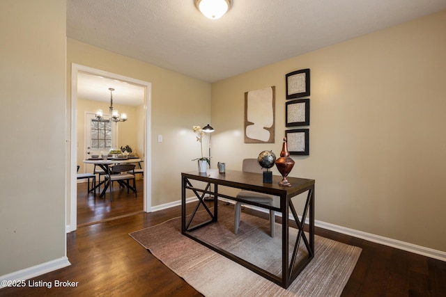 4316 Arwine Ct, Louisville, KY 40245 - office with baseboards, dark wood-type flooring, and an inviting chandelier