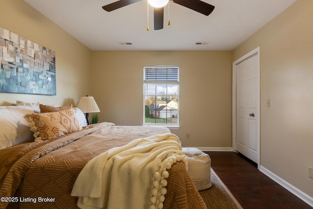4316 Arwine Ct, Louisville, KY 40245 - bedroom featuring visible vents, ceiling fan, baseboards, and wood finished floors