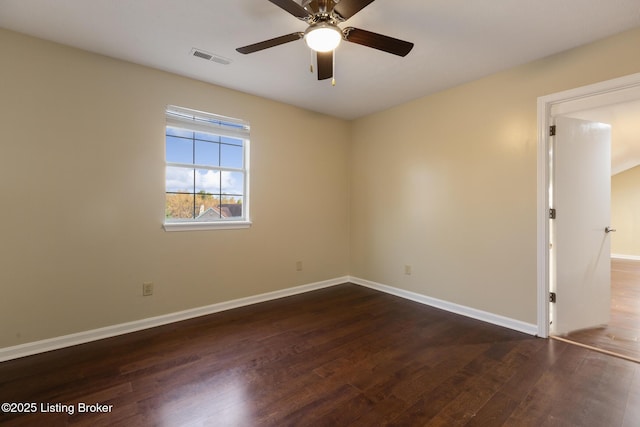 4316 Arwine Ct, Louisville, KY 40245 - empty room featuring visible vents, baseboards, ceiling fan, and dark wood-style flooring