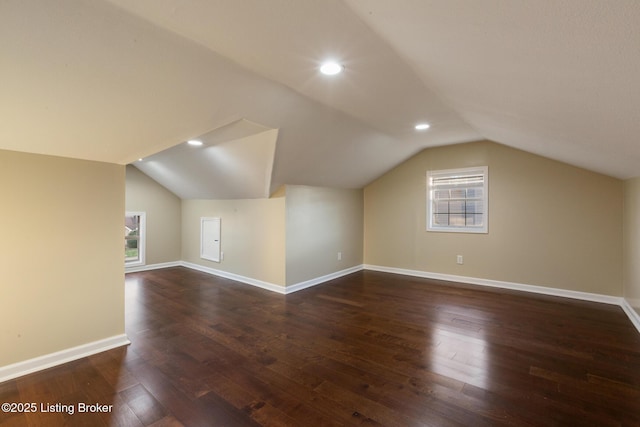 4316 Arwine Ct, Louisville, KY 40245 - additional living space featuring recessed lighting, baseboards, dark wood-type flooring, and lofted ceiling