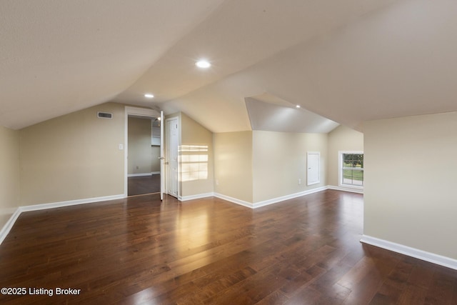 4316 Arwine Ct, Louisville, KY 40245 - bonus room featuring baseboards, visible vents, lofted ceiling, recessed lighting, and dark wood-type flooring