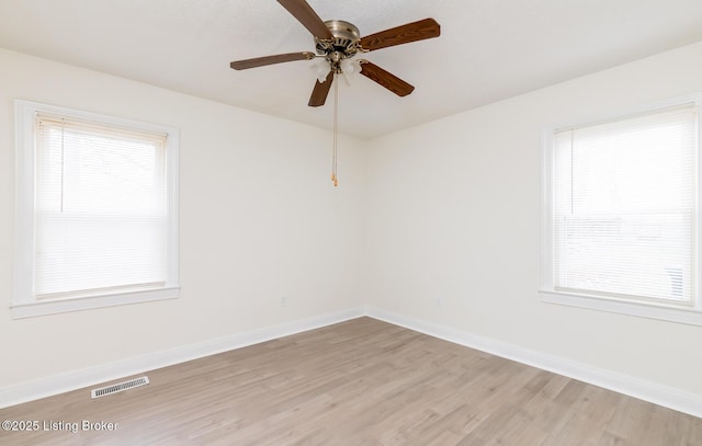 5512 Mae Ct, Louisville, KY 40214 - unfurnished room featuring visible vents, baseboards, light wood-style floors, and ceiling fan